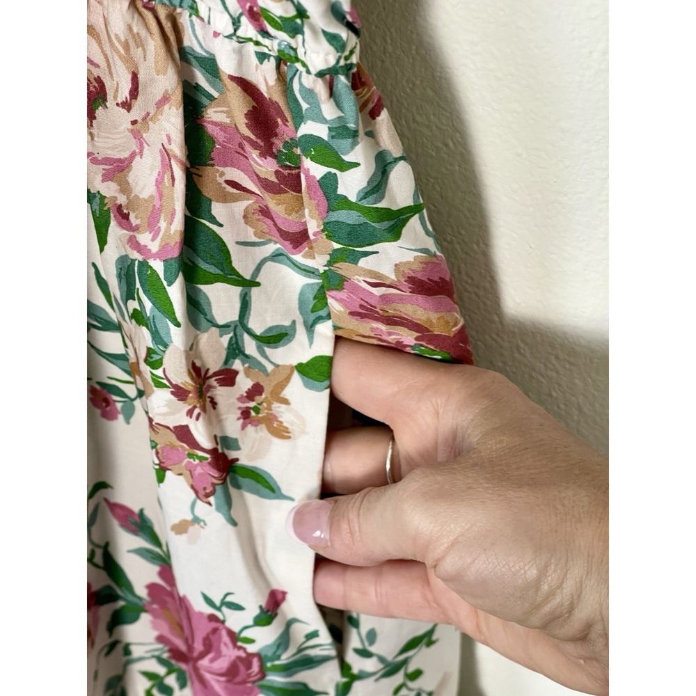 ANTHROPOLOGIE Somerset Puff Sleeve Floral Maxi Dress Cottage Natural XL - Picture 9 of 16